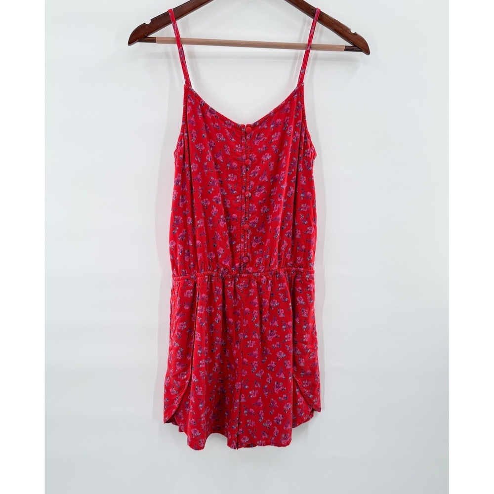 Abercrombie Kids Red Ditsy Floral Button Front Romper Shorts Lined Size 15/16